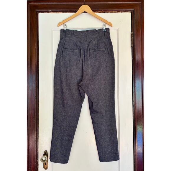 ALC Dark Blue Linen Cotton Denim Tailored Paper Bag Trousers- Size 10, Medium - Picture 4 of 7